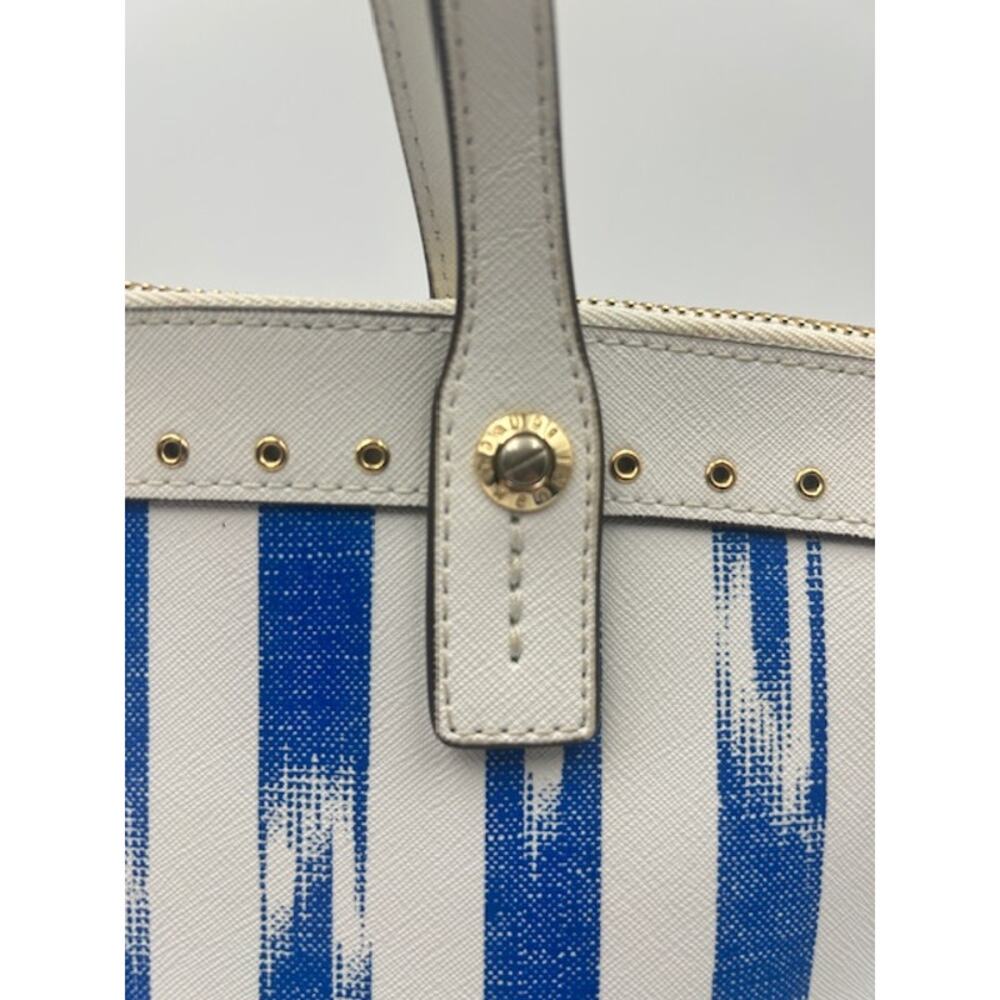 RARE Henri Bendel W 57th Ikat Satchel Tote Blue White & Bag Charm Coastal Chic - Picture 8 of 9